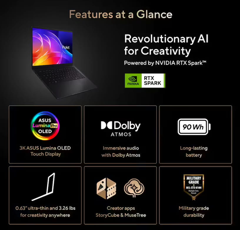 华硕发布ProArt RTX Spark AI PC全系列 本地AI算力达 1PFLOP
